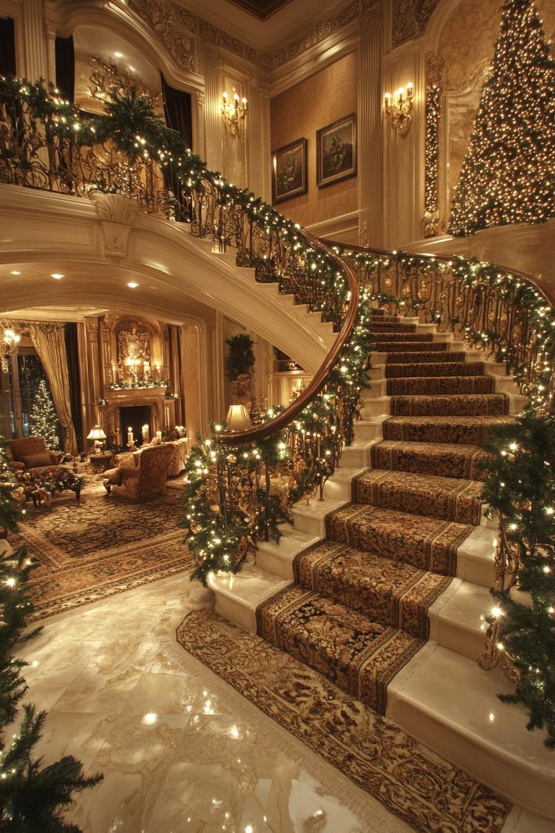 5. Enchanting Staircase Decor with Garland-2