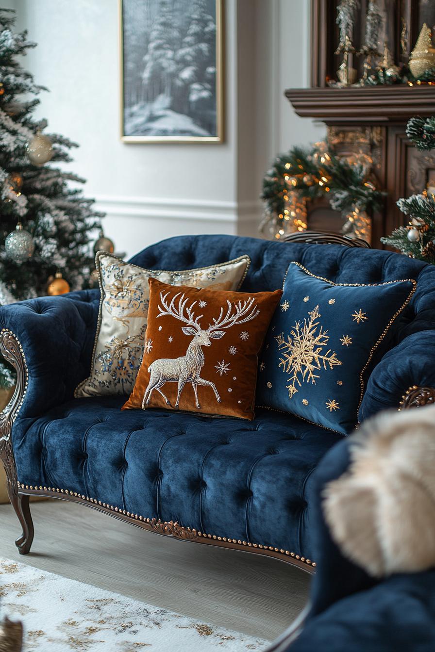 5. Festive Blue Velvet Cushions-1