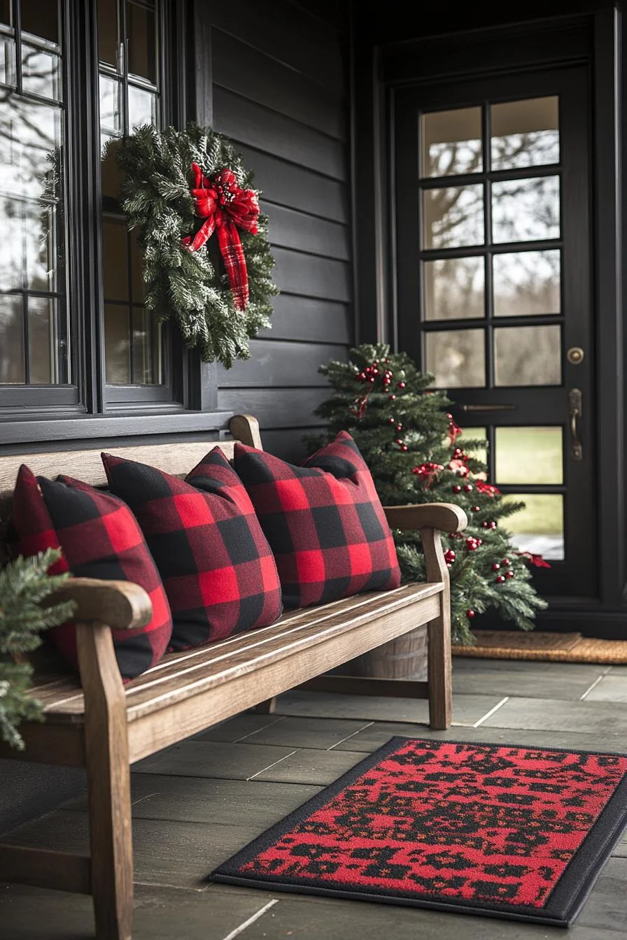 16 Unique Front Porch Christmas Decor Ideas for Holiday Season 50 11. Festive Buffalo Check Decor Ideas-0