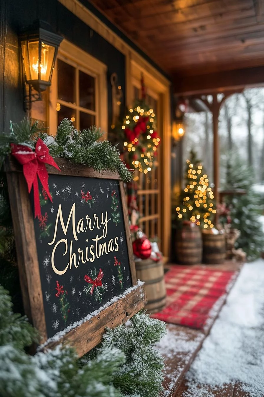 16 Unique Front Porch Christmas Decor Ideas for Holiday Season 46 10. Festive Calligraphy Wooden Signs-1
