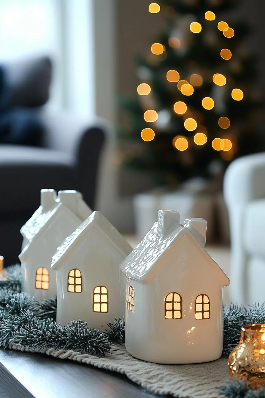 18 Unique Coffee Table Christmas Decor Ideas (EASY) 10 3. Festive Ceramic House Display-0