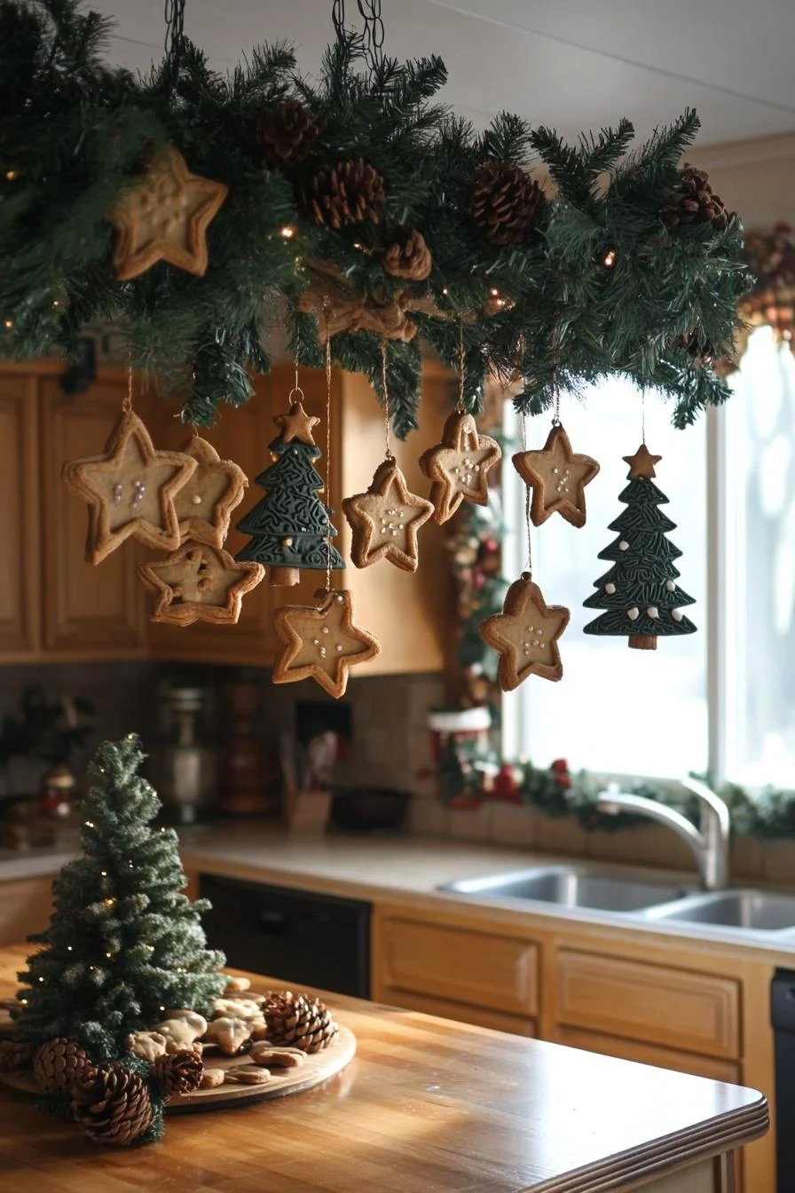 21 Gorgeous Kitchen Christmas Decor Ideas To Copy 49 11. Festive Cookie Cutter Ceiling Mobile-1