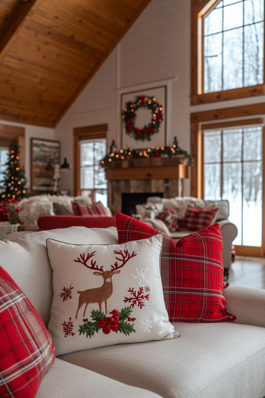 21. Festive Embroidered Plaid Pillowcases-2