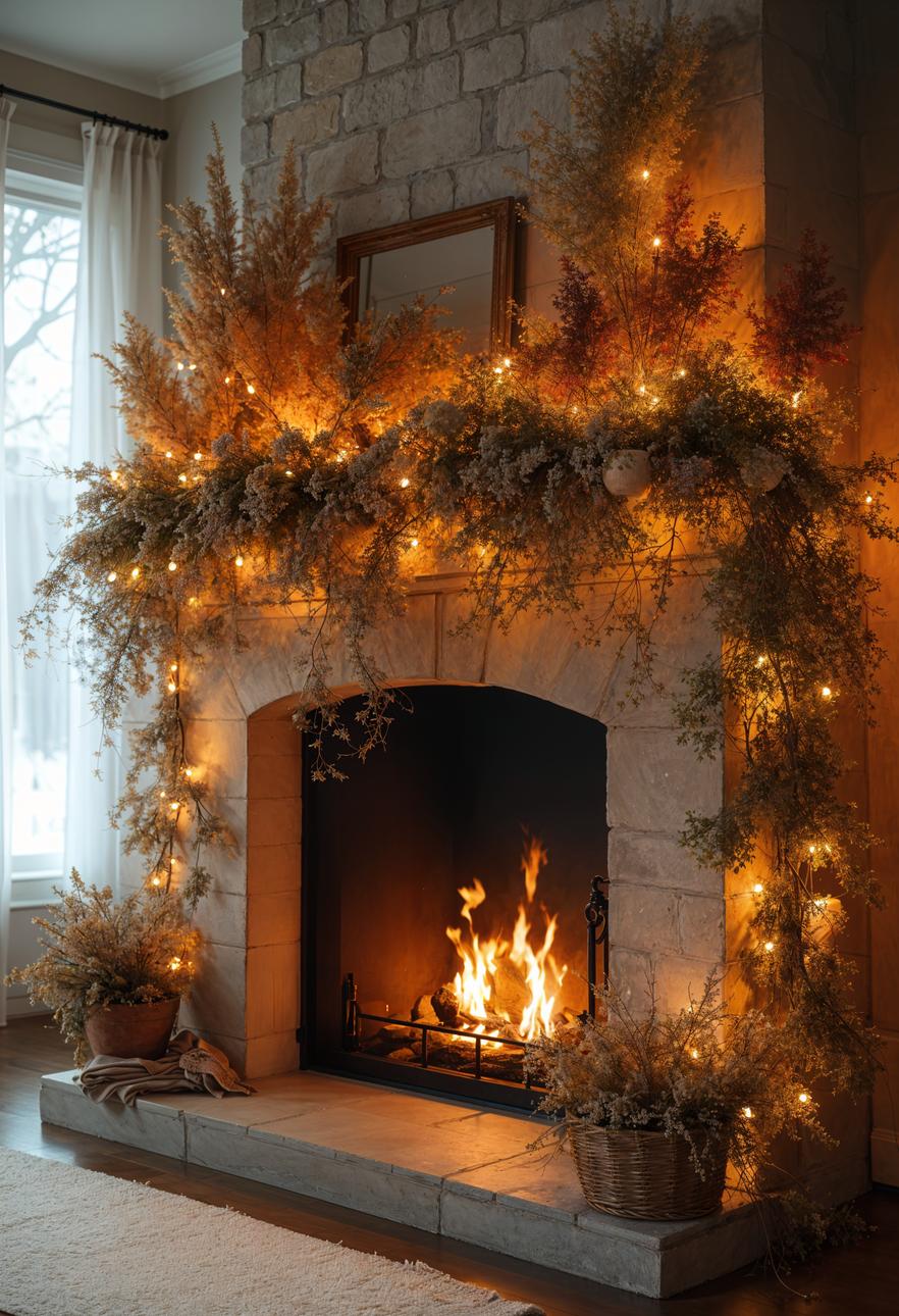 8. Festive Fireplace Flair: Dried Florals-2