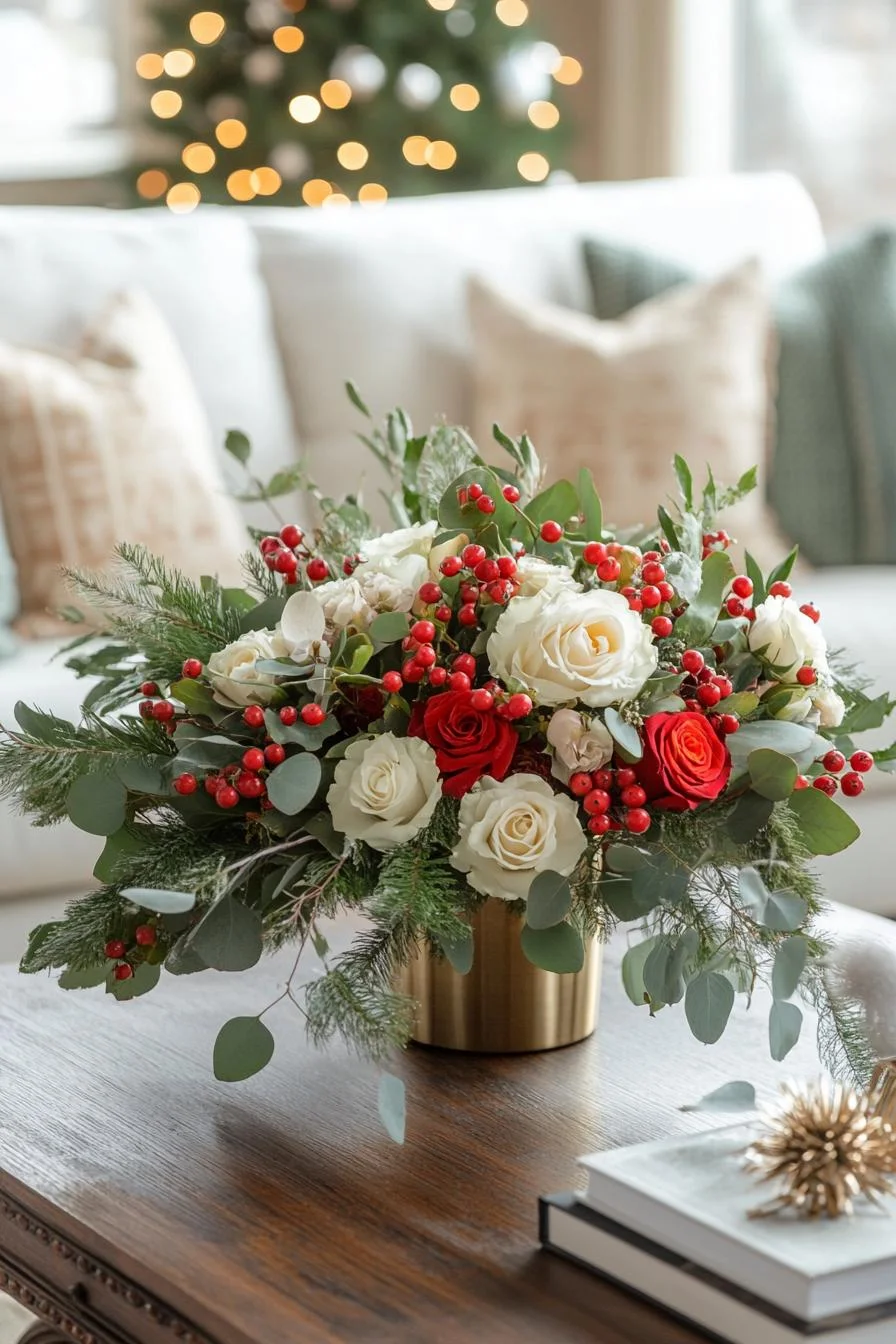 18 Unique Coffee Table Christmas Decor Ideas (EASY) 76 16. Festive Floral Tablescapes-1