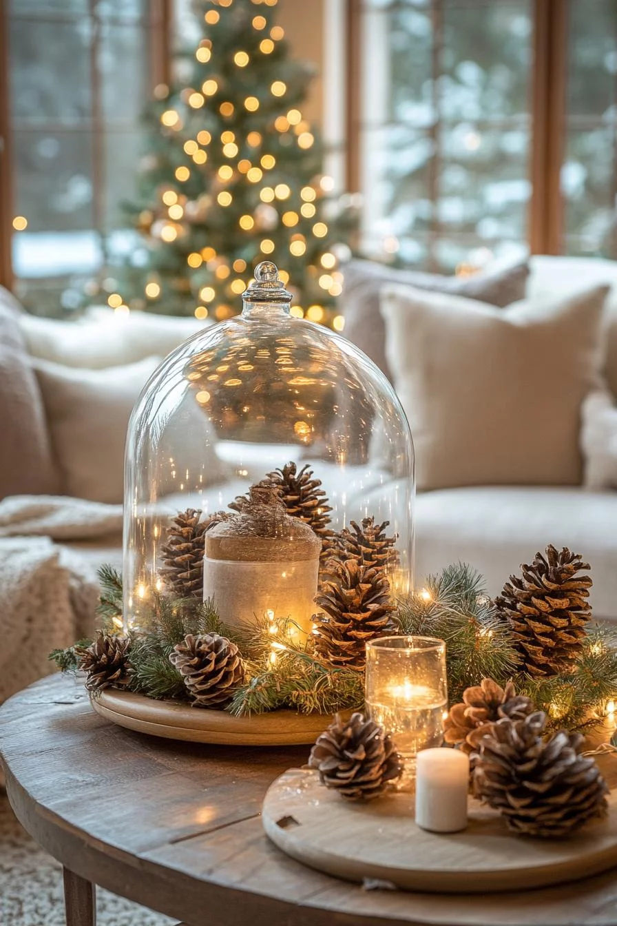 18 Unique Coffee Table Christmas Decor Ideas (EASY) 69 15. Festive Glass Dome Display Ideas-0