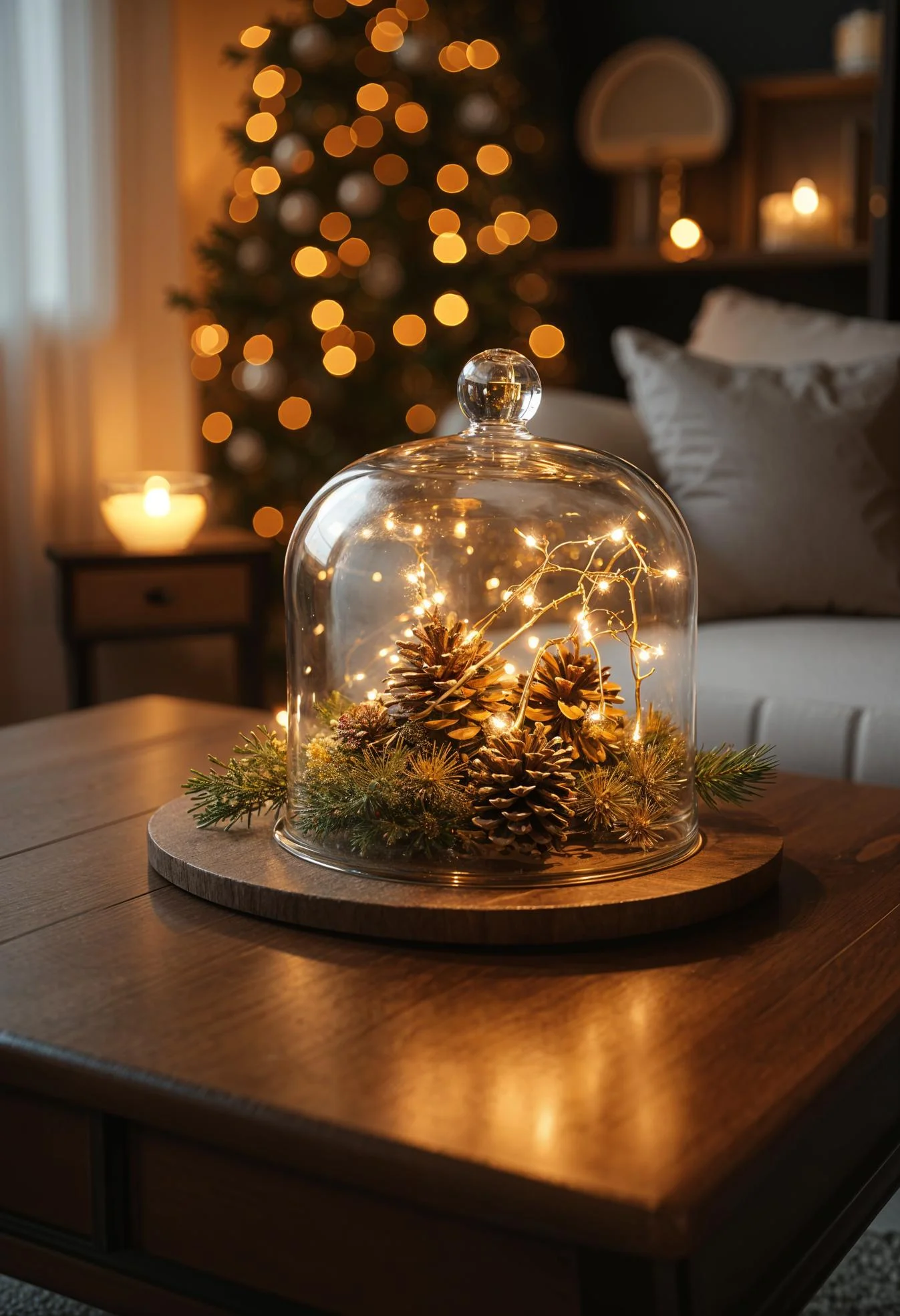 18 Unique Coffee Table Christmas Decor Ideas (EASY) 70 15. Festive Glass Dome Display Ideas-1