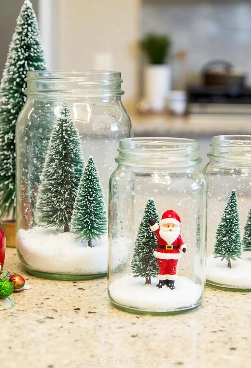 21 Gorgeous Kitchen Christmas Decor Ideas To Copy 2 1. Festive Mason Jar Snow Globes-0