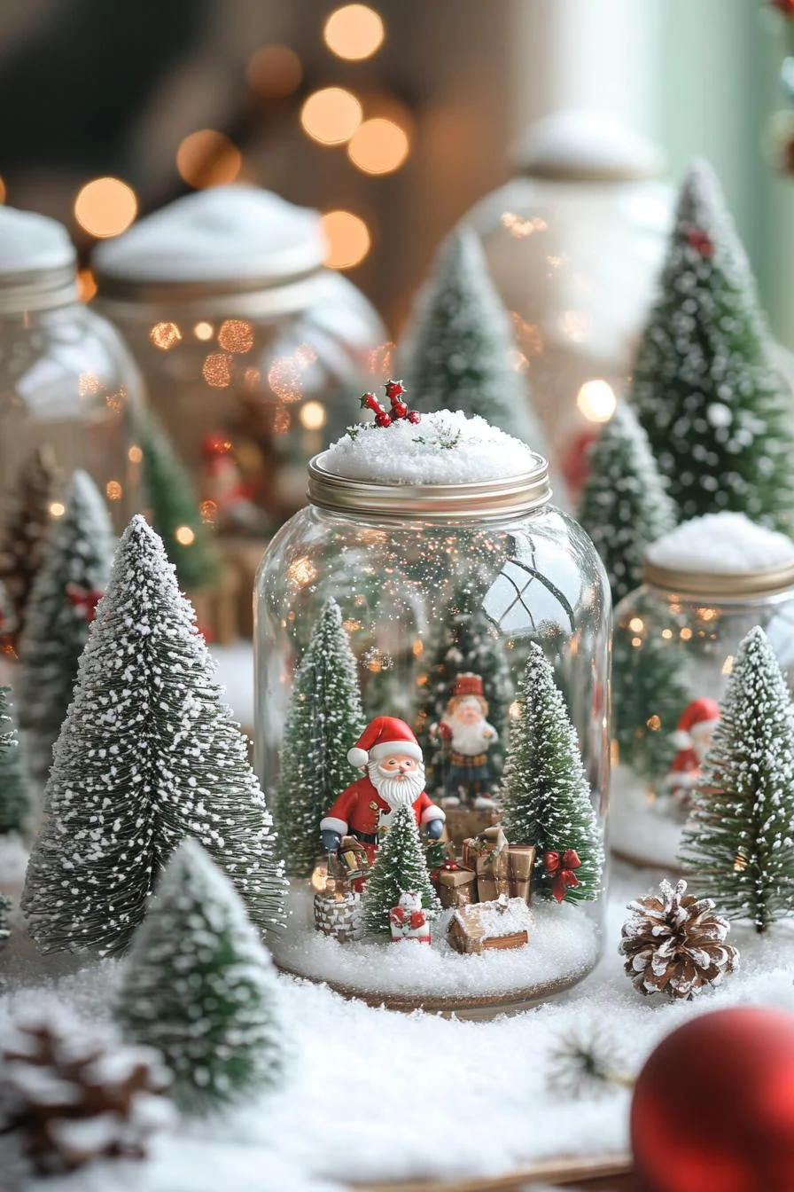 21 Gorgeous Kitchen Christmas Decor Ideas To Copy 4 1. Festive Mason Jar Snow Globes-2