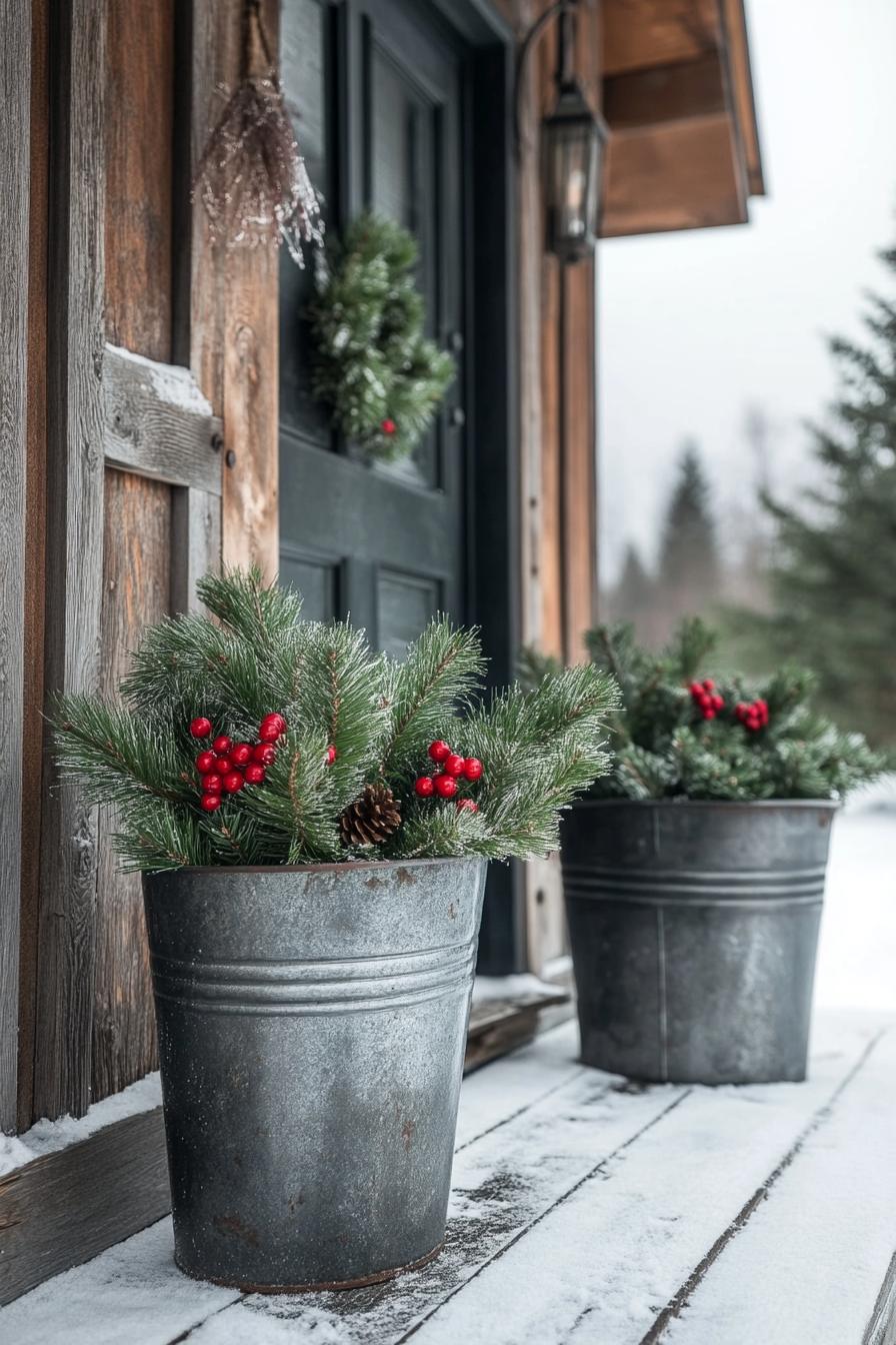 8. Festive Pine-Filled Galvanized Buckets-0