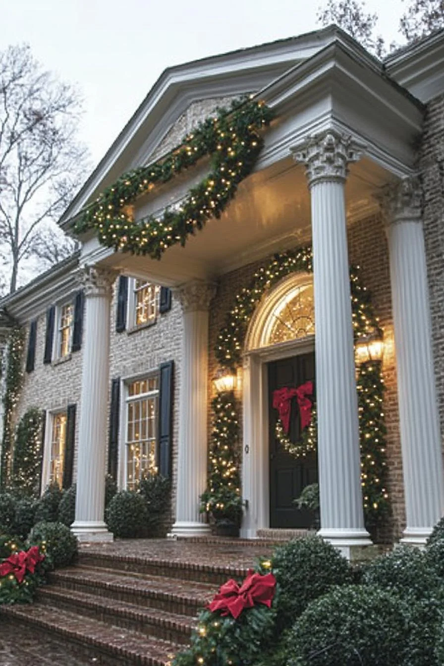 18 Creative Outdoor Christmas Decor Ideas For 2025 47 9. Festive Porch Columns with Garlands-0