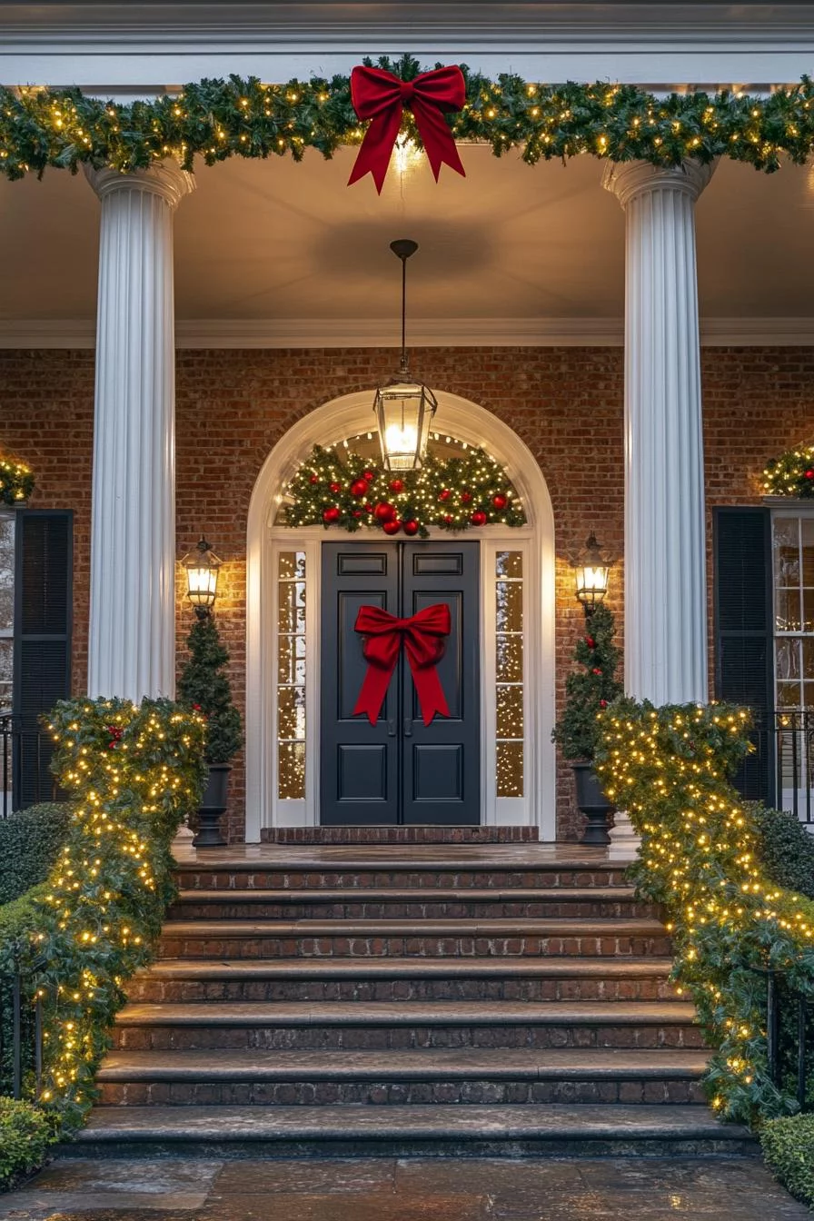 18 Creative Outdoor Christmas Decor Ideas For 2025 49 9. Festive Porch Columns with Garlands-2