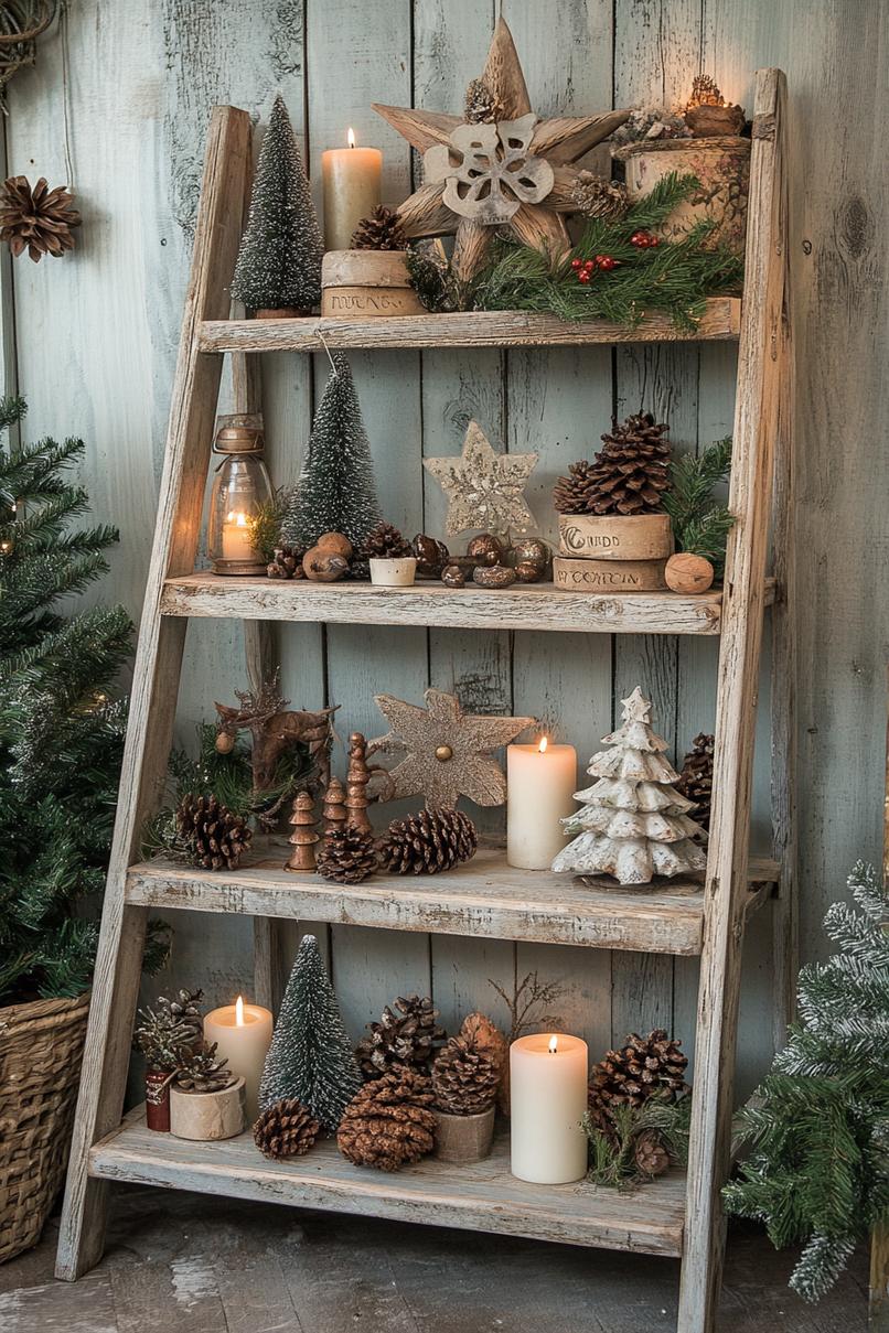 19. Festive Rustic Ladder Shelf Decor-0