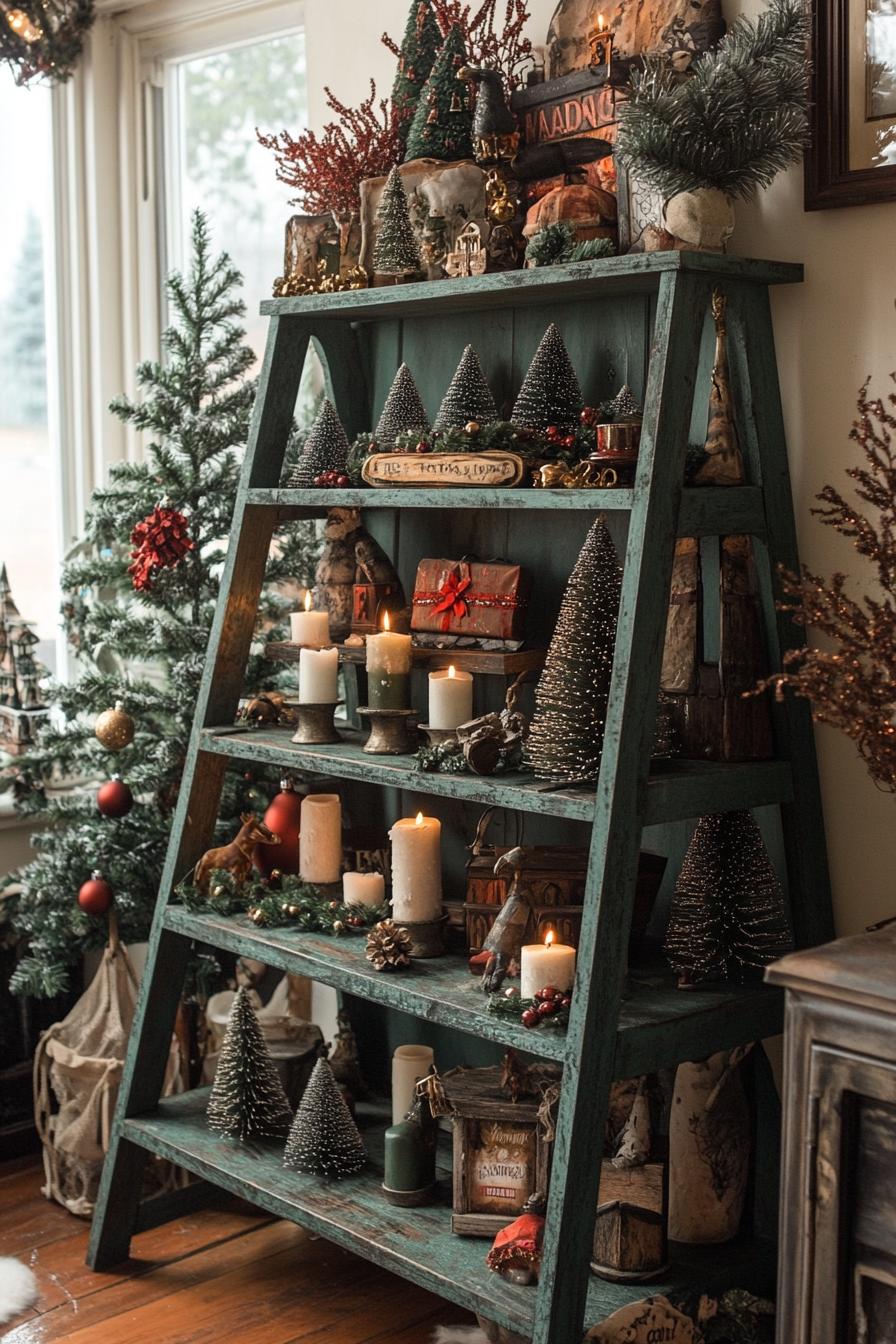 19. Festive Rustic Ladder Shelf Decor-1