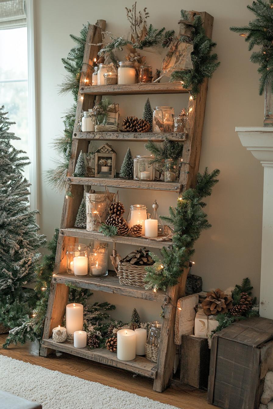 19. Festive Rustic Ladder Shelf Decor-2