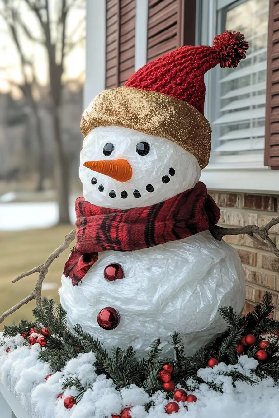 18 Creative Outdoor Christmas Decor Ideas For 2025 21 4. Festive Snowman Plastic Bag Craft-1