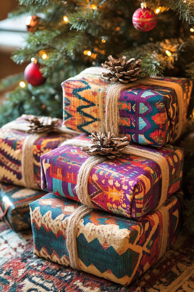 16. Festive Tribal Fabric-Wrapped Presents-0