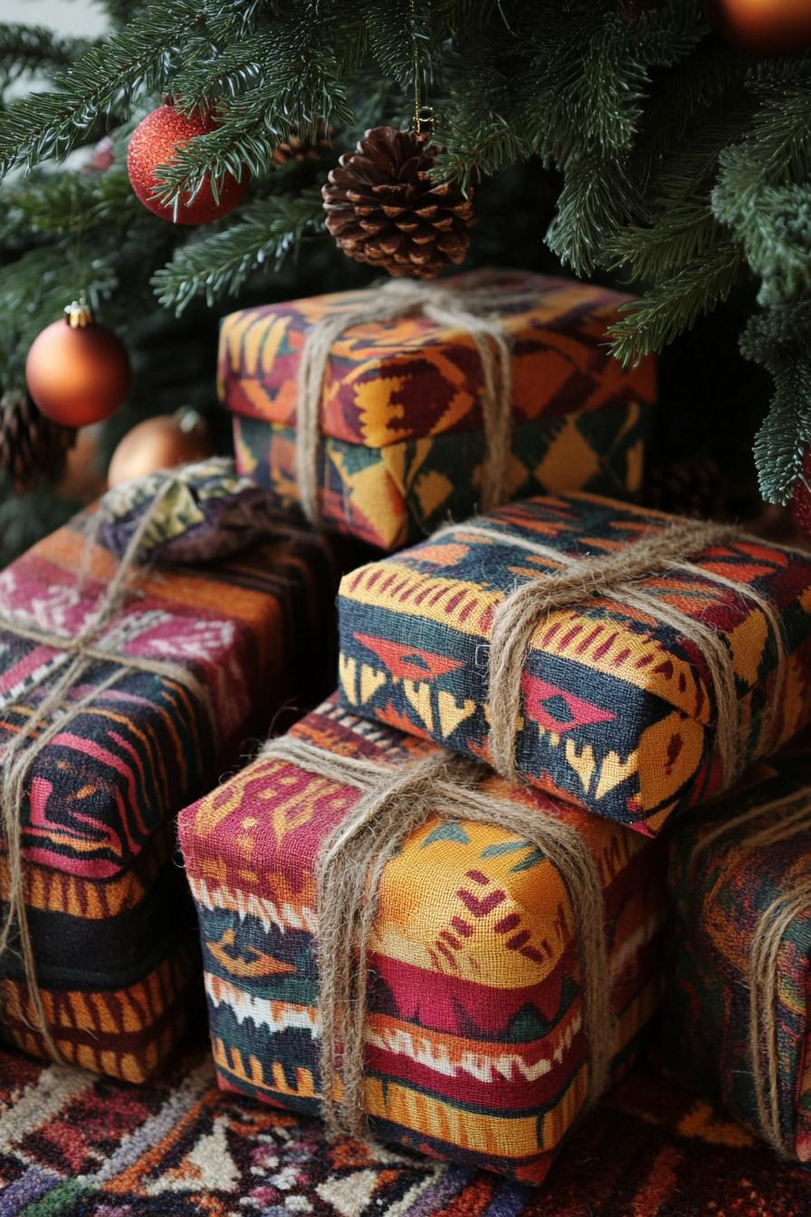 16. Festive Tribal Fabric-Wrapped Presents-1