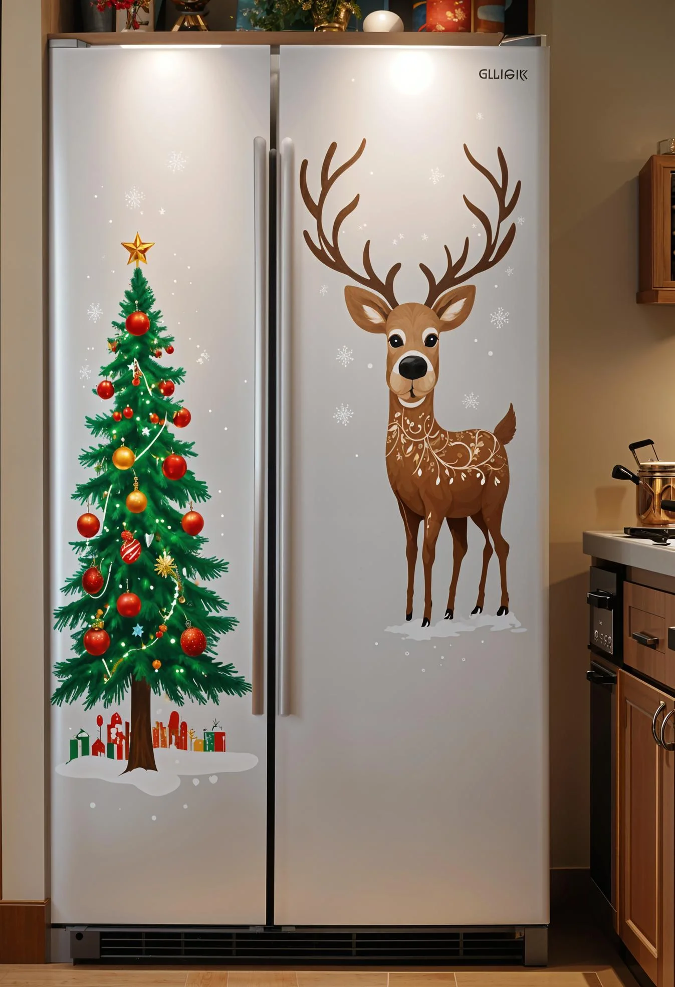 21 Gorgeous Kitchen Christmas Decor Ideas To Copy 32 7. Festive Vinyl Decals for Appliances-1