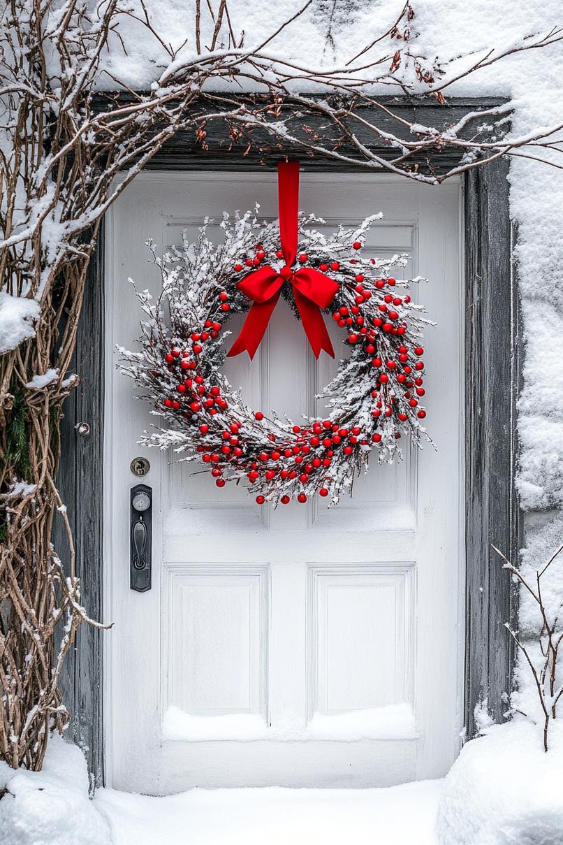 7. Festive White Wreaths with Red-1