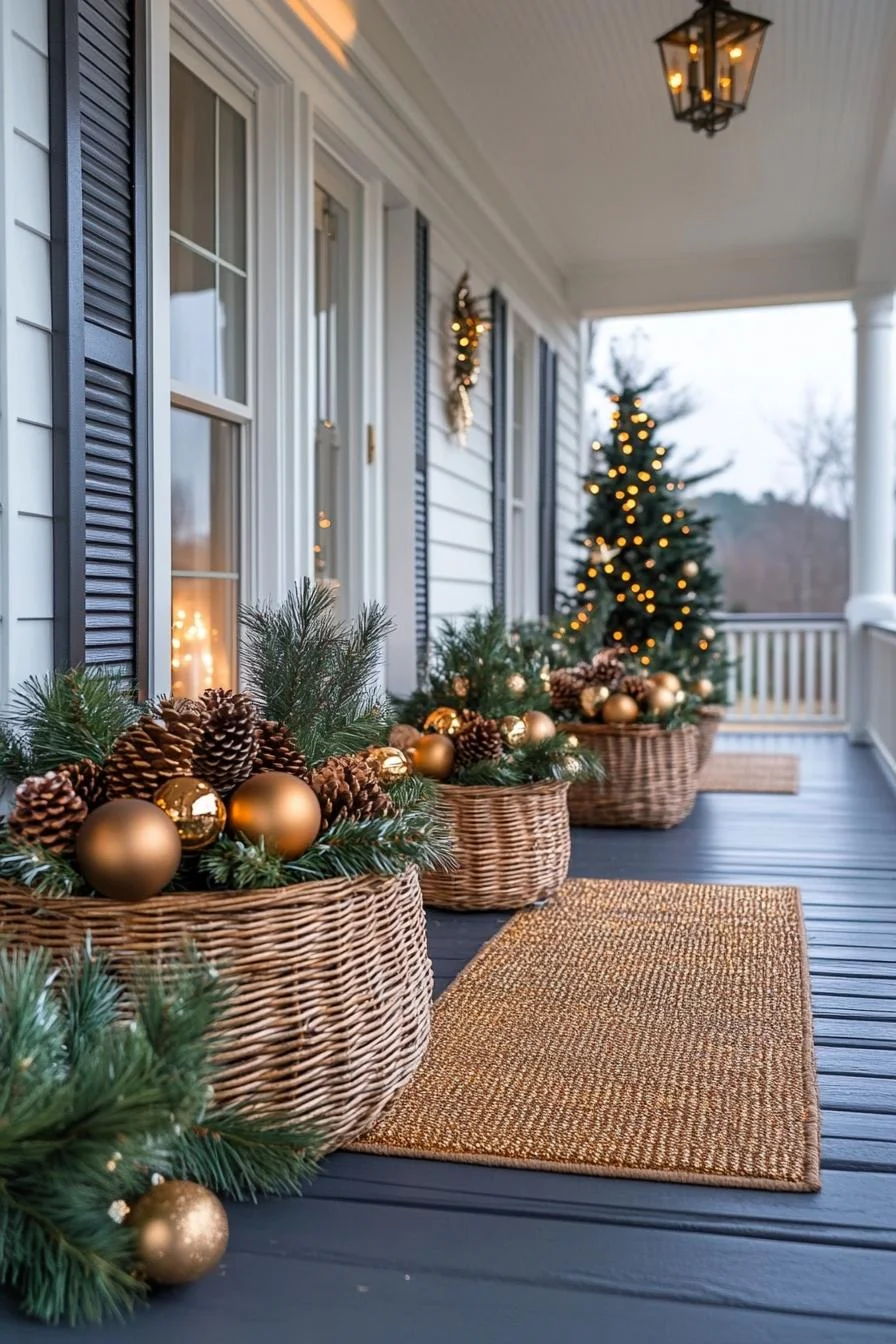 16 Unique Front Porch Christmas Decor Ideas for Holiday Season 64 14. Festive Wicker Basket Decor-0