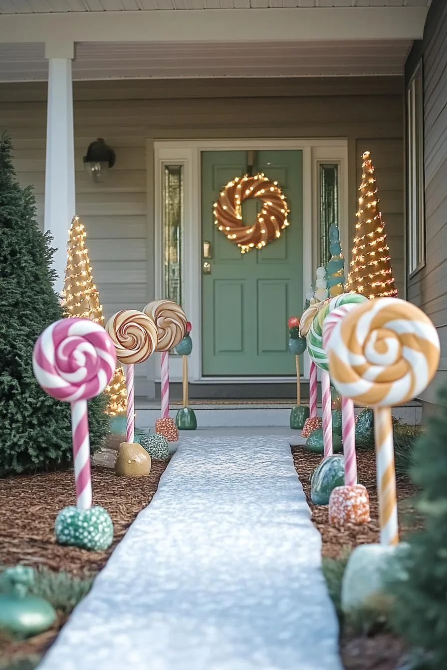 18 Creative Outdoor Christmas Decor Ideas For 2025 52 10. Giant Candy Themed Outdoor Decor-0