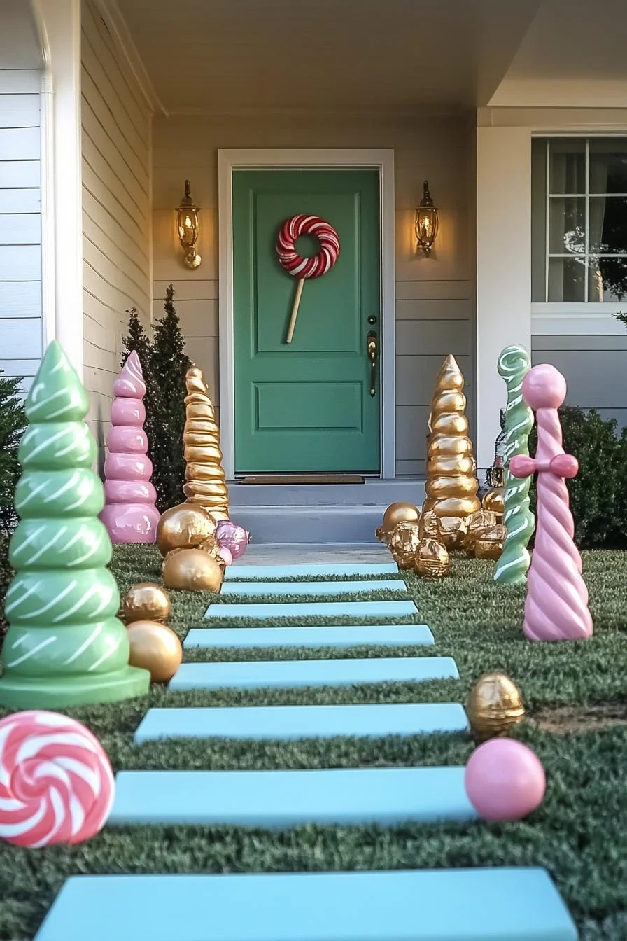 18 Creative Outdoor Christmas Decor Ideas For 2025 56 10. Giant Candy Themed Outdoor Decor-2