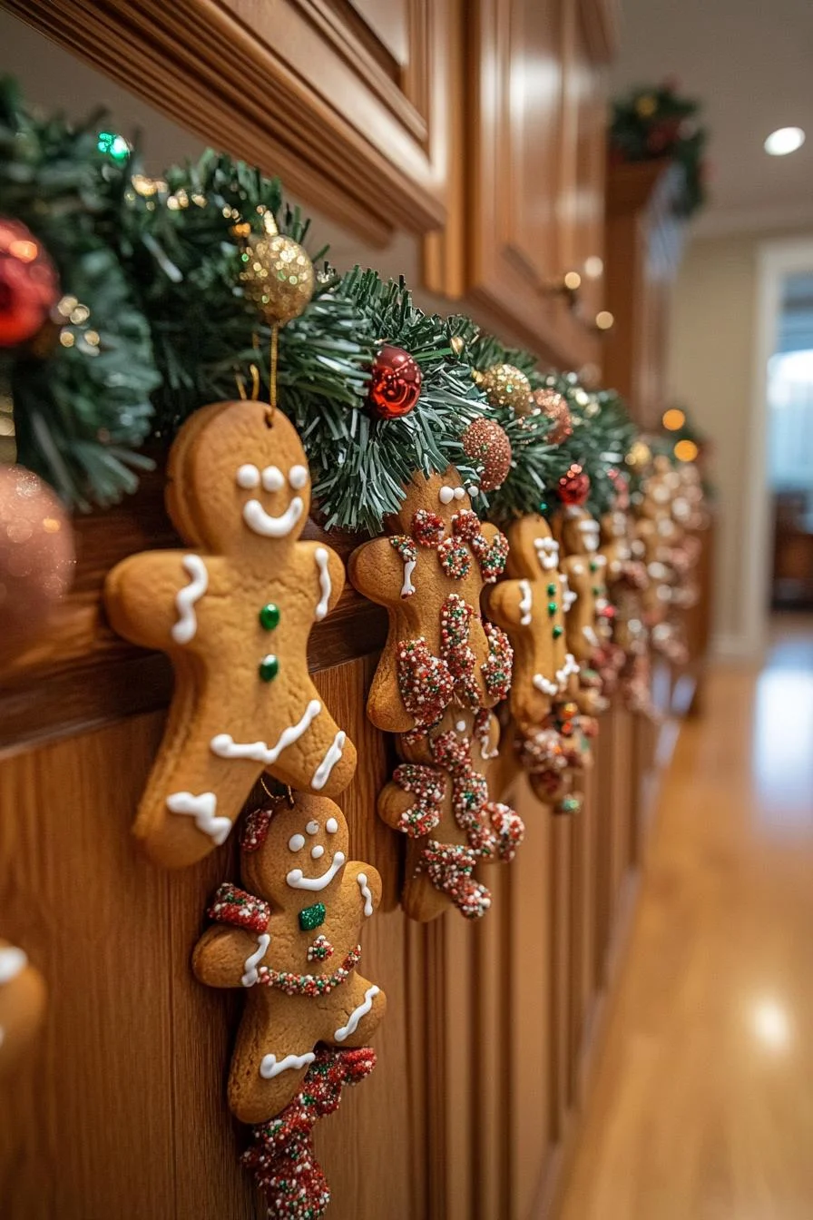 21 Gorgeous Kitchen Christmas Decor Ideas To Copy 21 5. Gingerbread Garland Cabinet Decoration-0