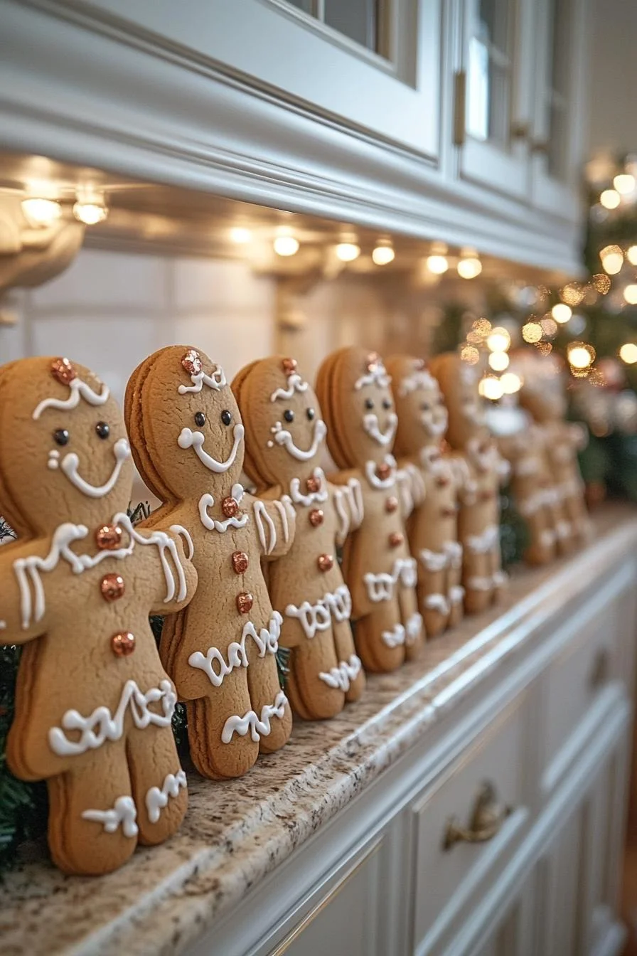 21 Gorgeous Kitchen Christmas Decor Ideas To Copy 23 5. Gingerbread Garland Cabinet Decoration-2