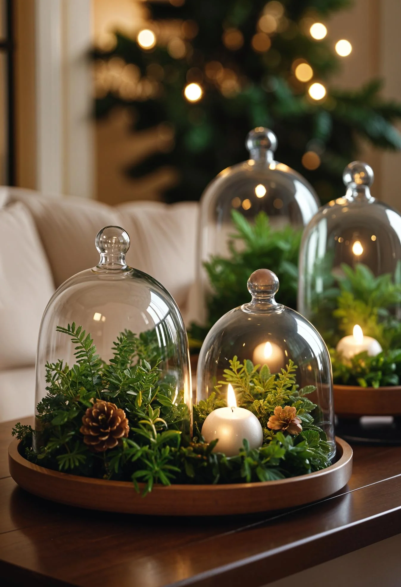 18 Unique Coffee Table Christmas Decor Ideas (EASY) 15 4. Glass Cloche Christmas Centerpieces-0