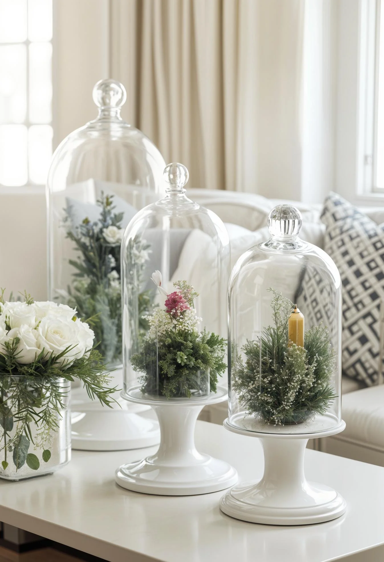 18 Unique Coffee Table Christmas Decor Ideas (EASY) 16 4. Glass Cloche Christmas Centerpieces-1