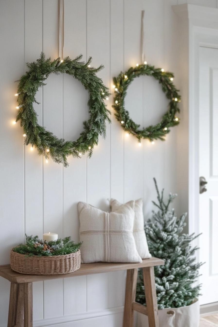 1. Greenery Wreaths with Twinkling Lights-2