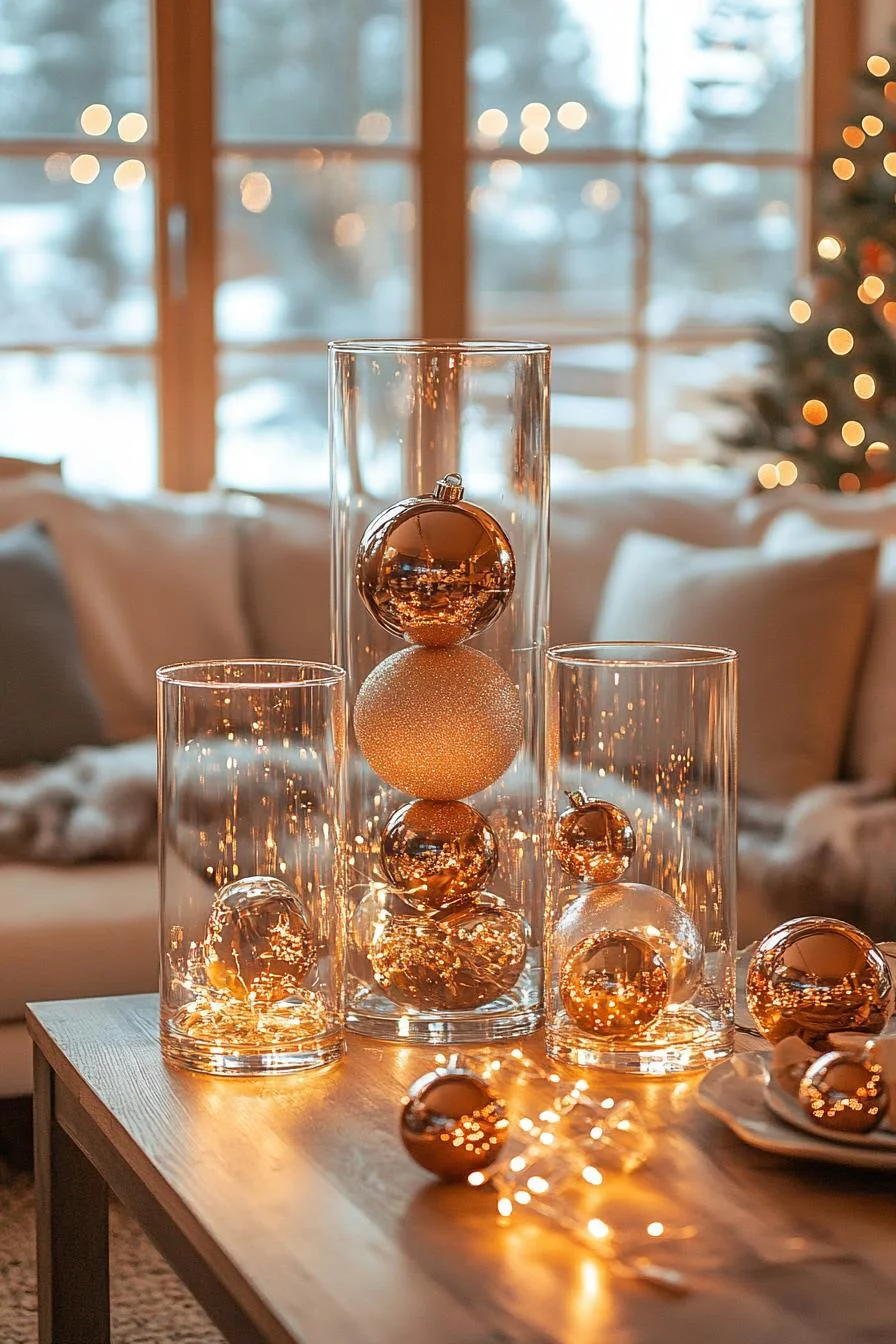 18 Unique Coffee Table Christmas Decor Ideas (EASY) 63 14. Holiday Glass Vase Decor Ideas-0