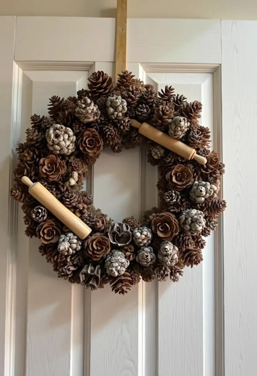 21 Gorgeous Kitchen Christmas Decor Ideas To Copy 53 12. Kitchen Tool Pinecone Wreath-0