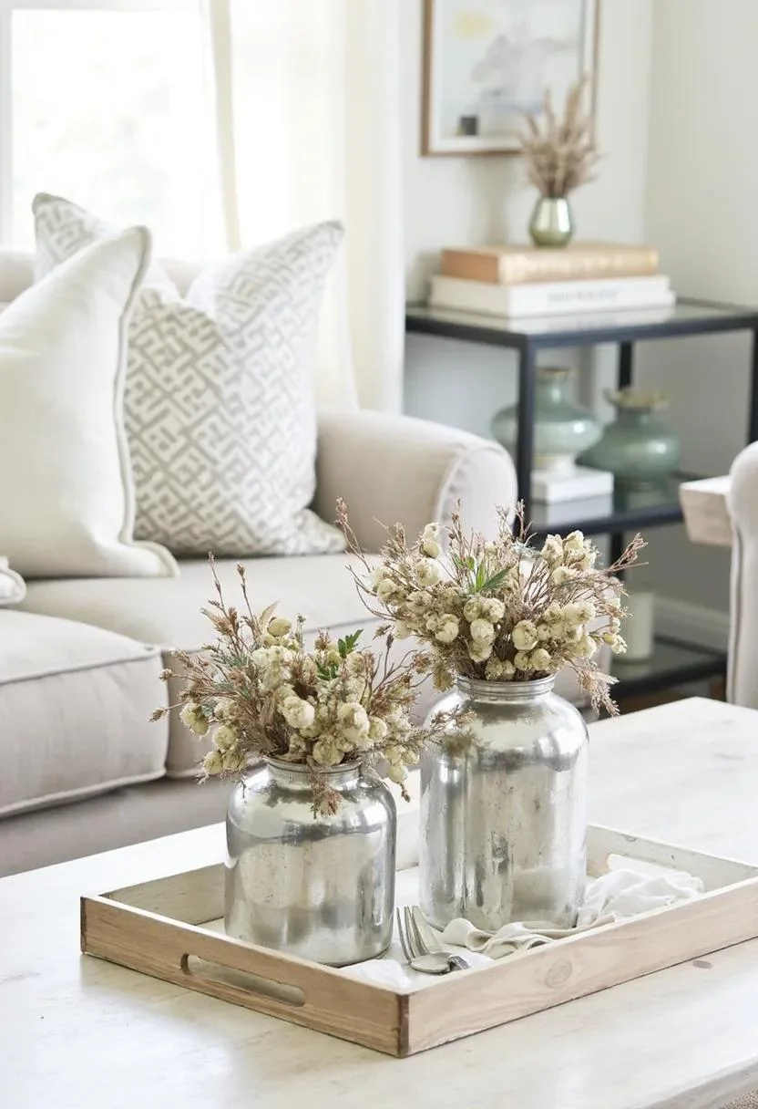 18 Unique Coffee Table Christmas Decor Ideas (EASY) 91 18. Mercury Glass Botanical Centerpieces-2