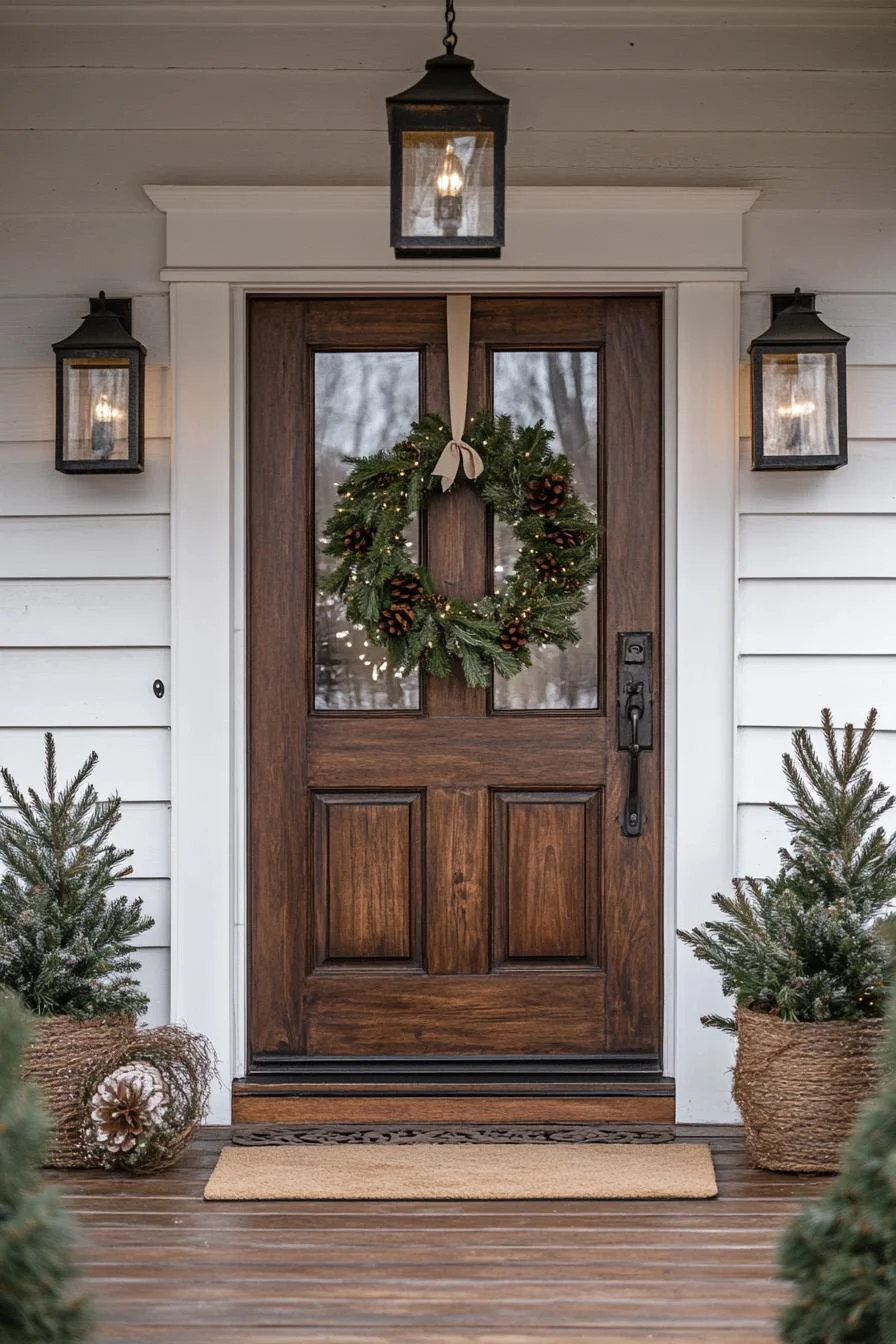 16 Unique Front Porch Christmas Decor Ideas for Holiday Season 12 3. Natural Elegance: Minimalist Christmas Wreaths-0