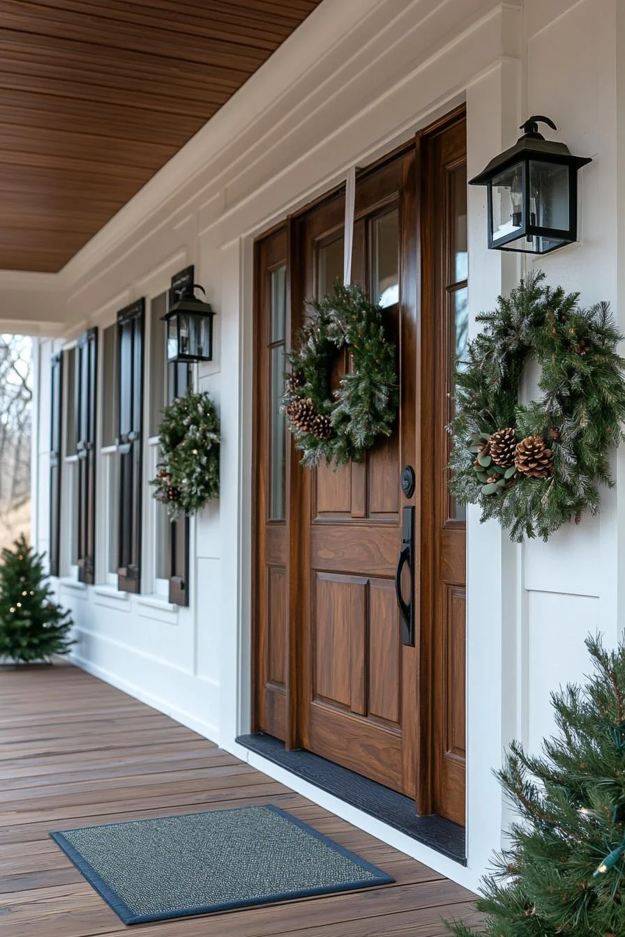 16 Unique Front Porch Christmas Decor Ideas for Holiday Season 15 3. Natural Elegance: Minimalist Christmas Wreaths-1