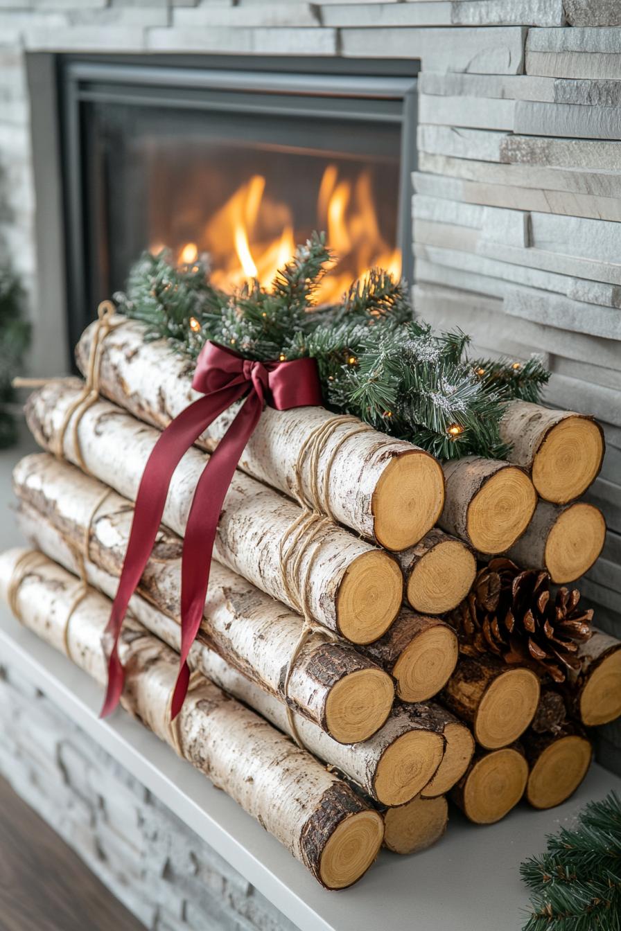 18. Rustic Birch Logs Fireplace Display-0