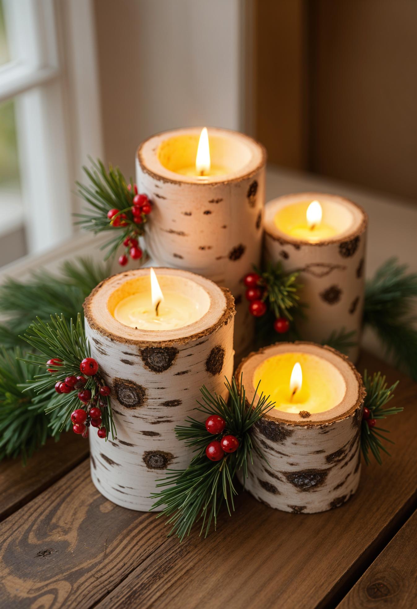 7. Rustic Candle Holders with Pine-0