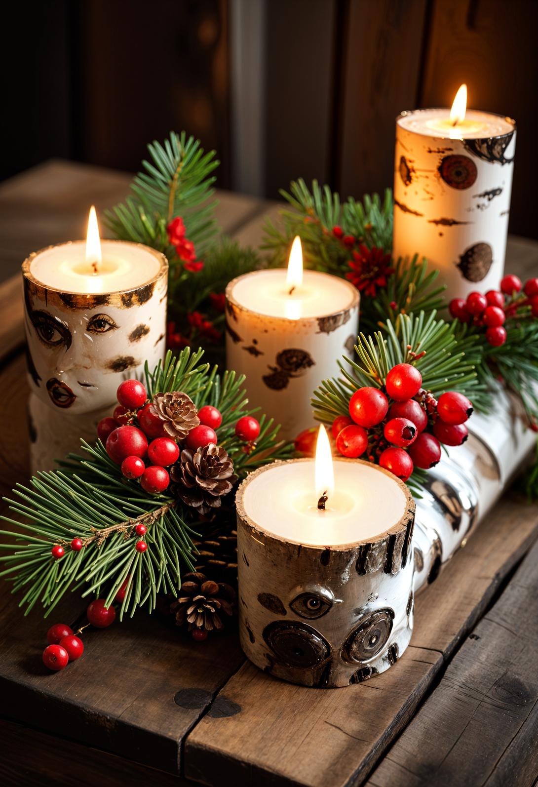 7. Rustic Candle Holders with Pine-1