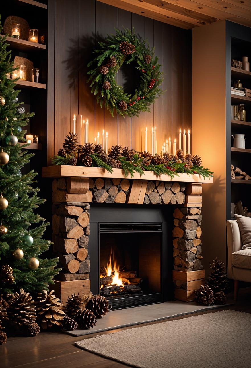 3. Rustic Christmas Mantle Decor Ideas-3