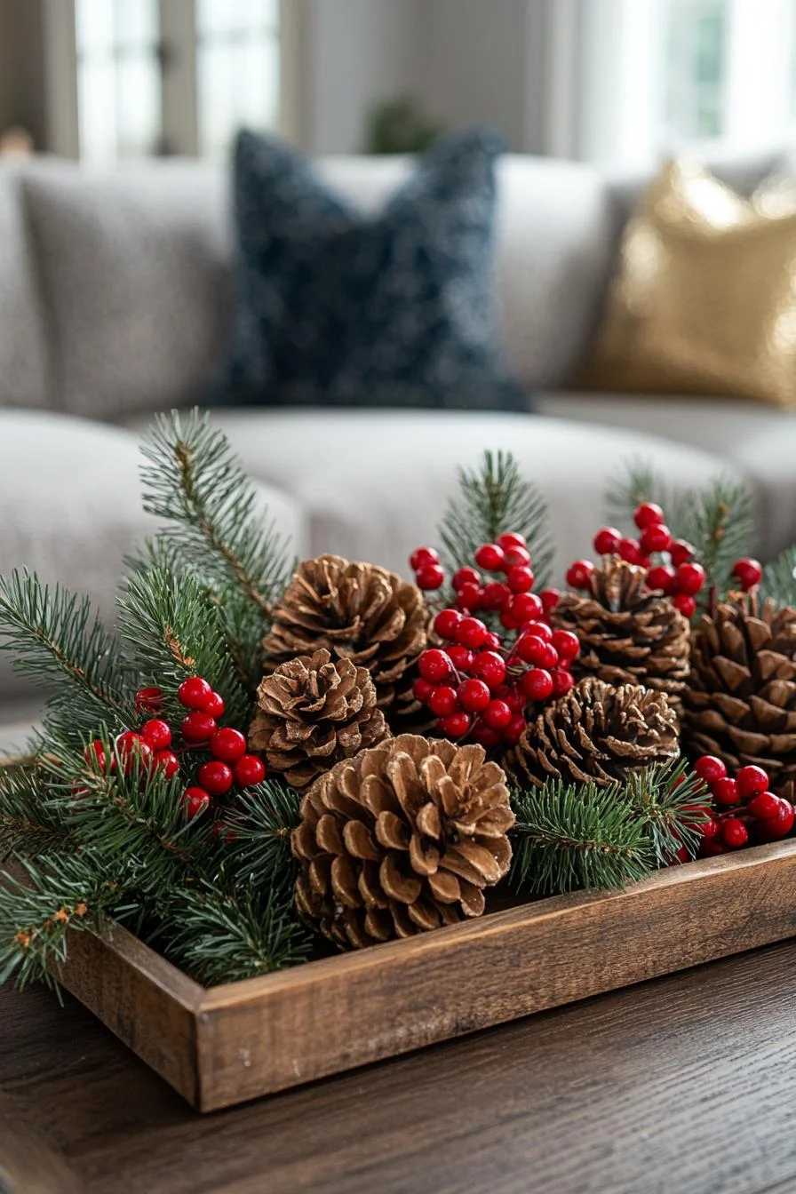 18 Unique Coffee Table Christmas Decor Ideas (EASY) 6 2. Rustic Christmas Table Centerpiece-0