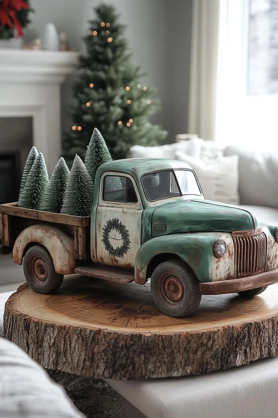 18 Unique Coffee Table Christmas Decor Ideas (EASY) 26 6. Rustic Christmas Truck Decor Ideas-0