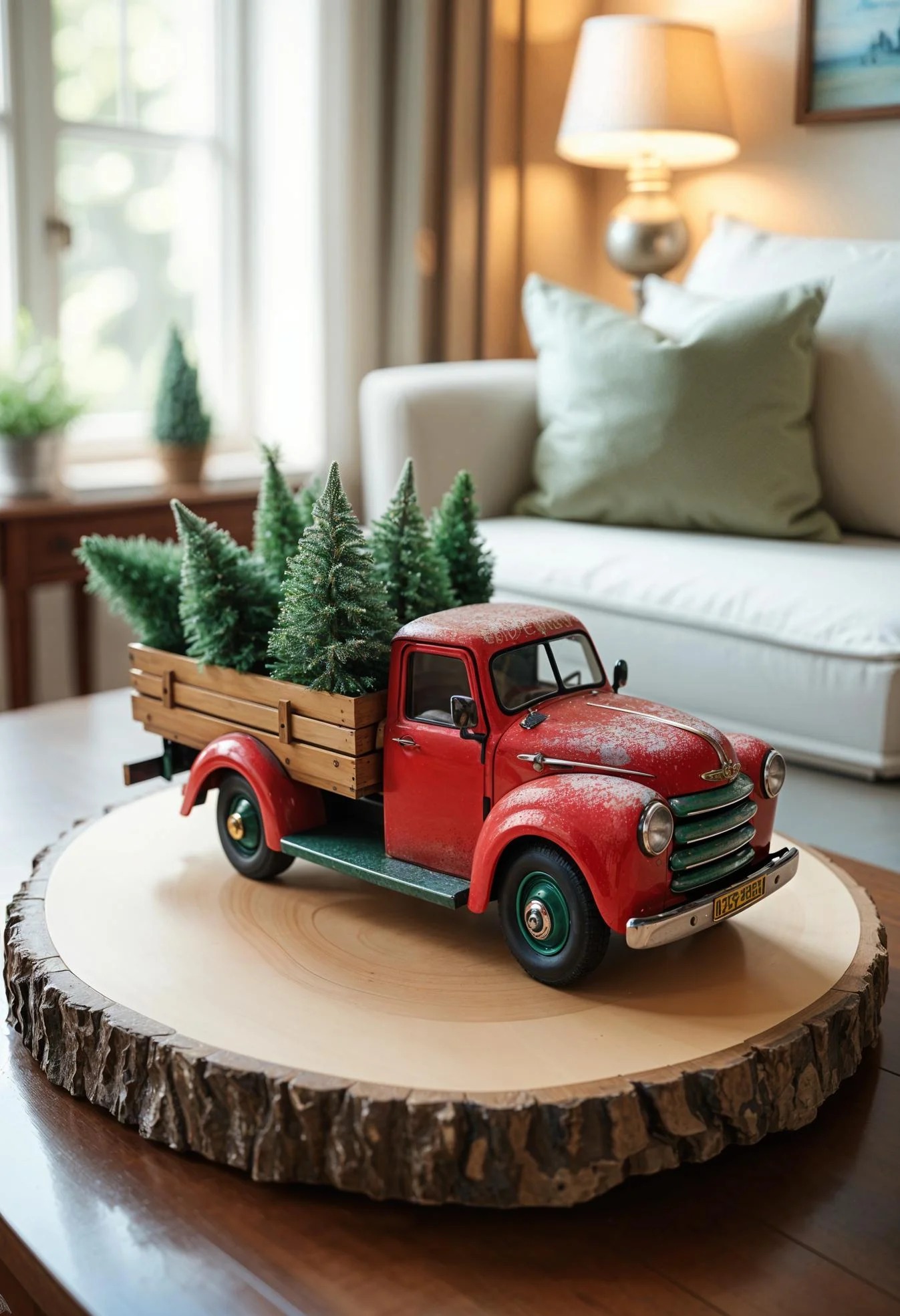 18 Unique Coffee Table Christmas Decor Ideas (EASY) 27 6. Rustic Christmas Truck Decor Ideas-1