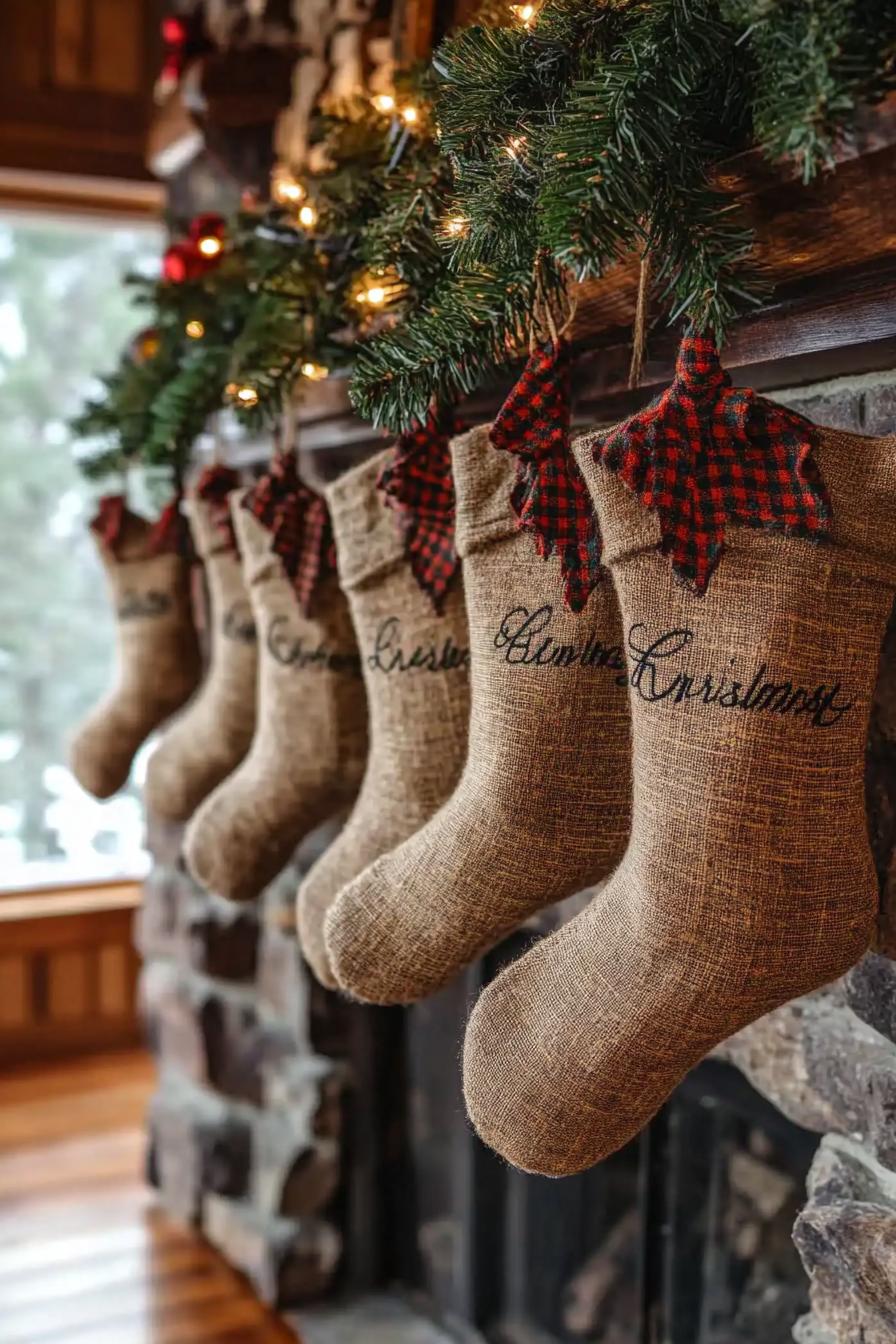 2. Rustic Embroidered Burlap Stockings-0