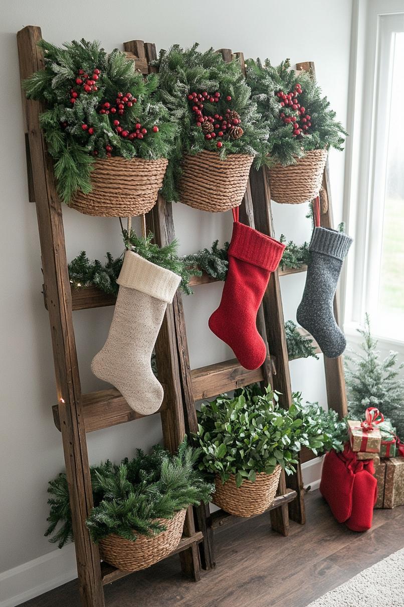 17. Rustic Ladder Christmas Display Ideas-0