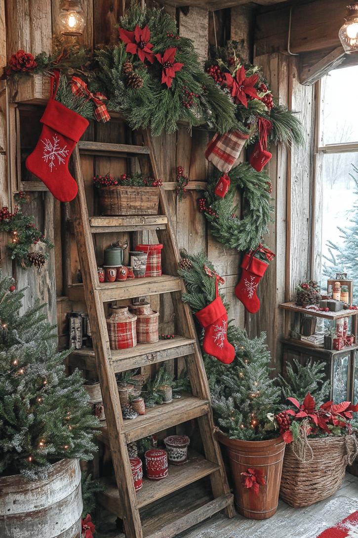 17. Rustic Ladder Christmas Display Ideas-1