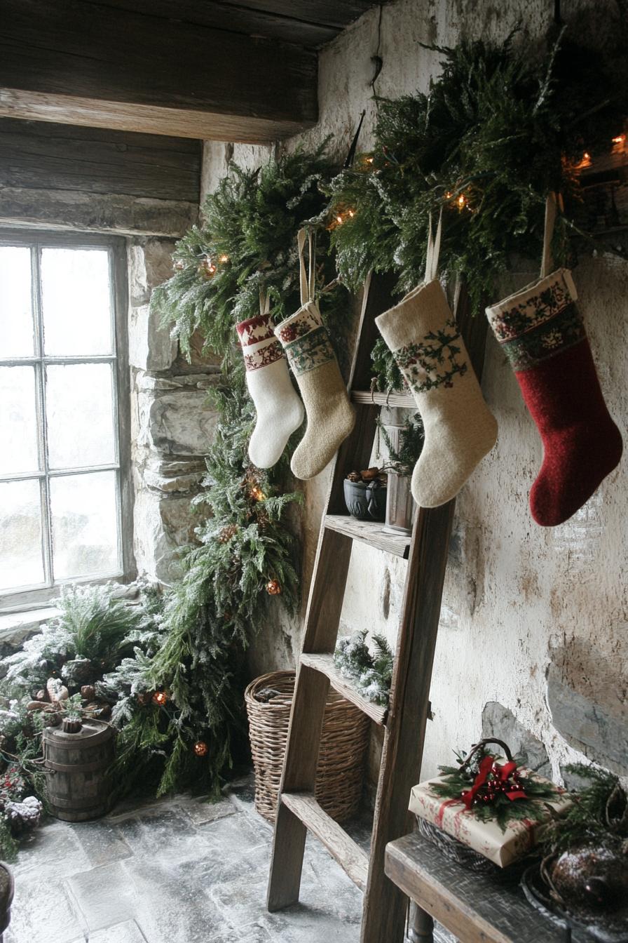 17. Rustic Ladder Christmas Display Ideas-2