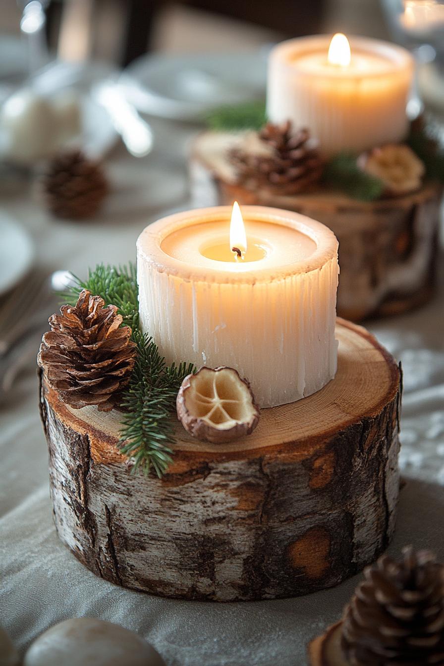 5. Rustic Log Slice Candle Centerpieces-0