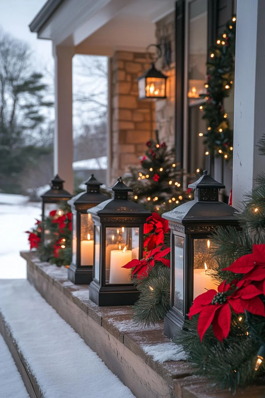 16 Unique Front Porch Christmas Decor Ideas for Holiday Season 27 5. Rustic Porch Lanterns for Christmas-3